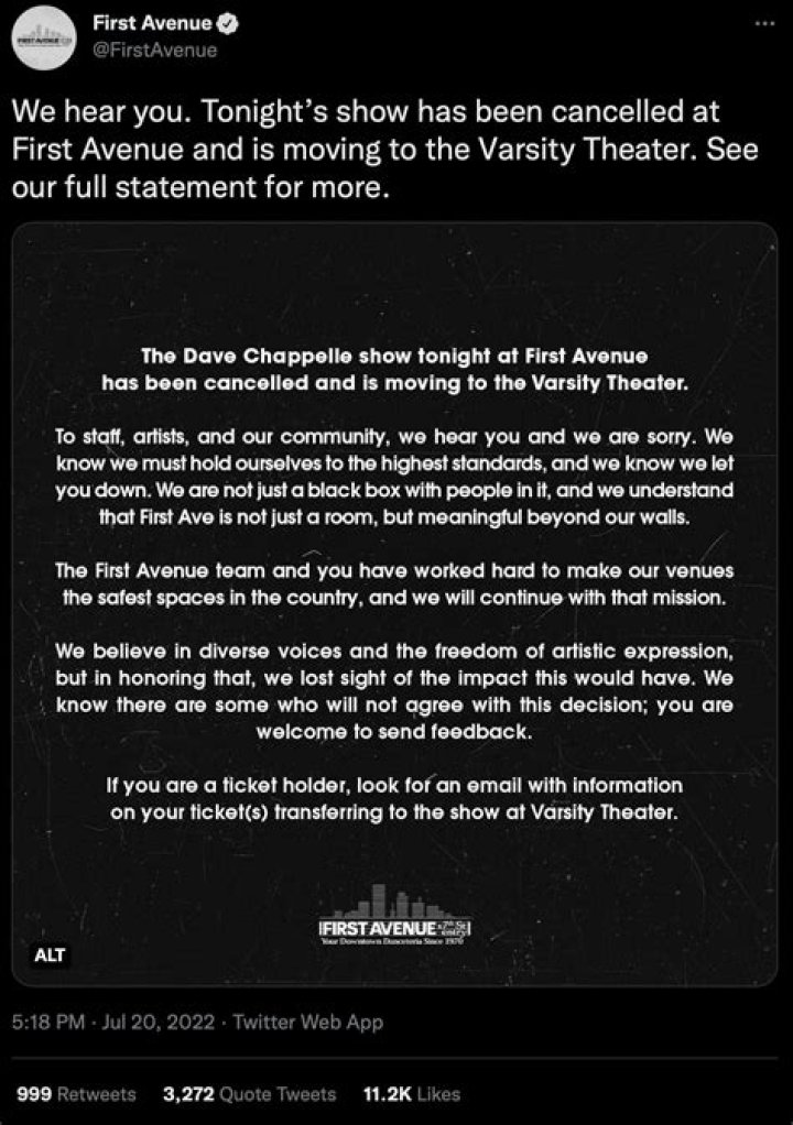 
Dave Chappelle’s Event At Minneapolis’ First Avenue Was Canceled 